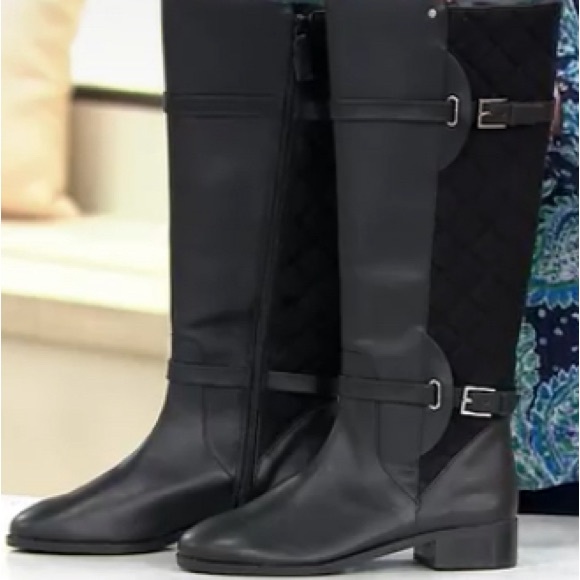 New Sz 10W Wide Calf black Leather knee high  boots - Picture 3 of 12